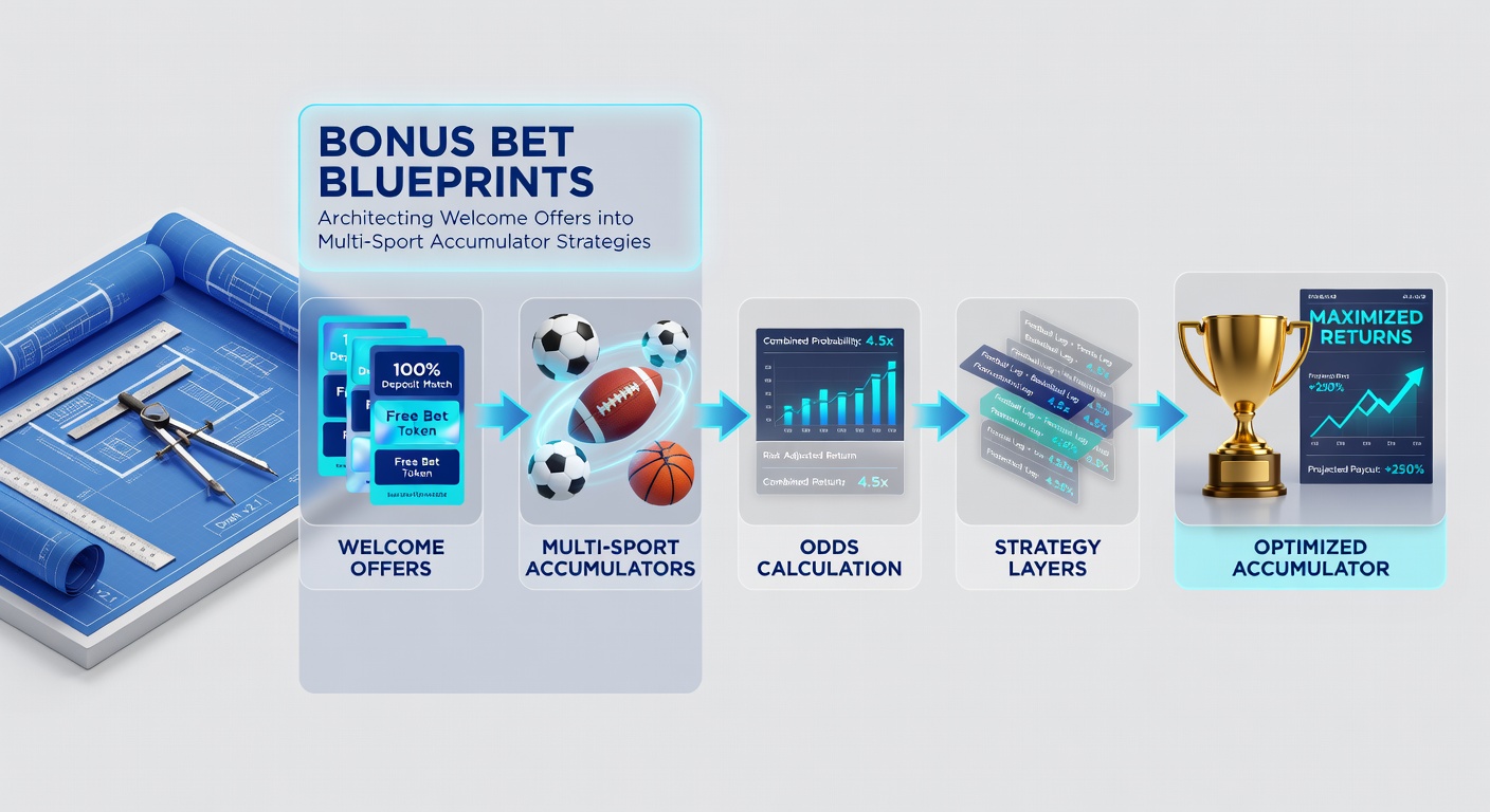 Dynamic chart illustrating bonus bet flows into a multi-sport accumulator with payout multipliers and risk spreads