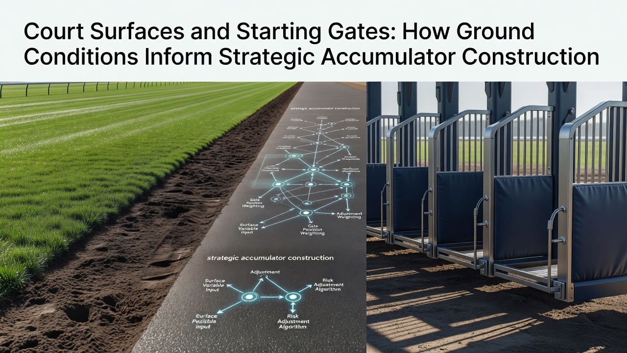 Tennis court surfaces alongside horse racing starting gates under varying ground conditions