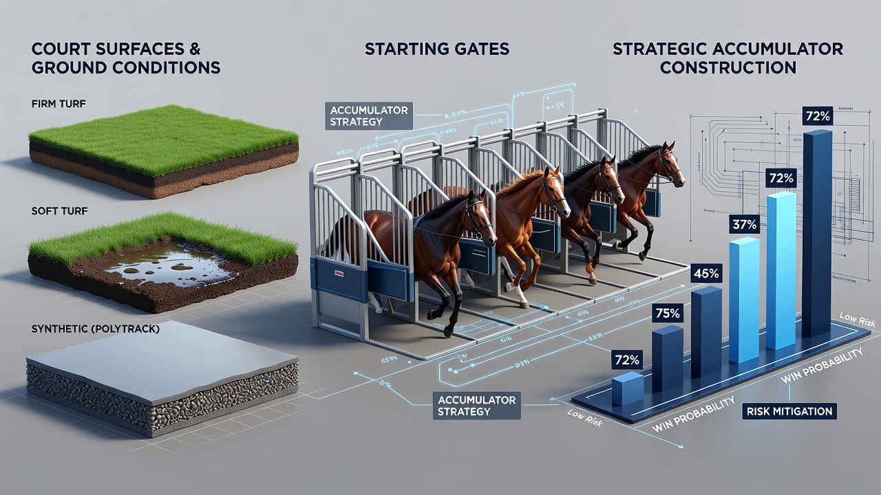 Detailed view of horse racing track conditions and tennis court surface textures