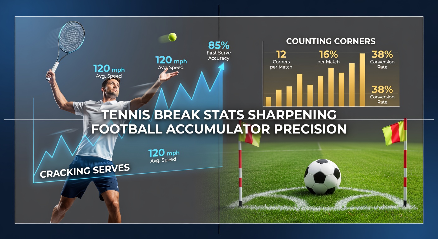 Tennis player cracking an opponent's serve while a football corner kick setup unfolds in the background, illustrating cross-sport betting analytics