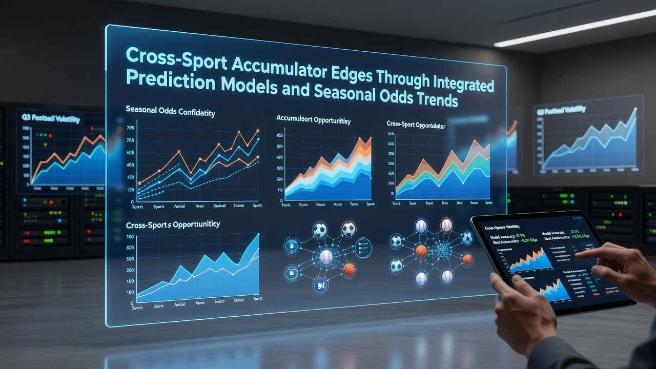 Illustration of integrated prediction models analyzing seasonal odds trends across multiple sports for accumulator betting strategies