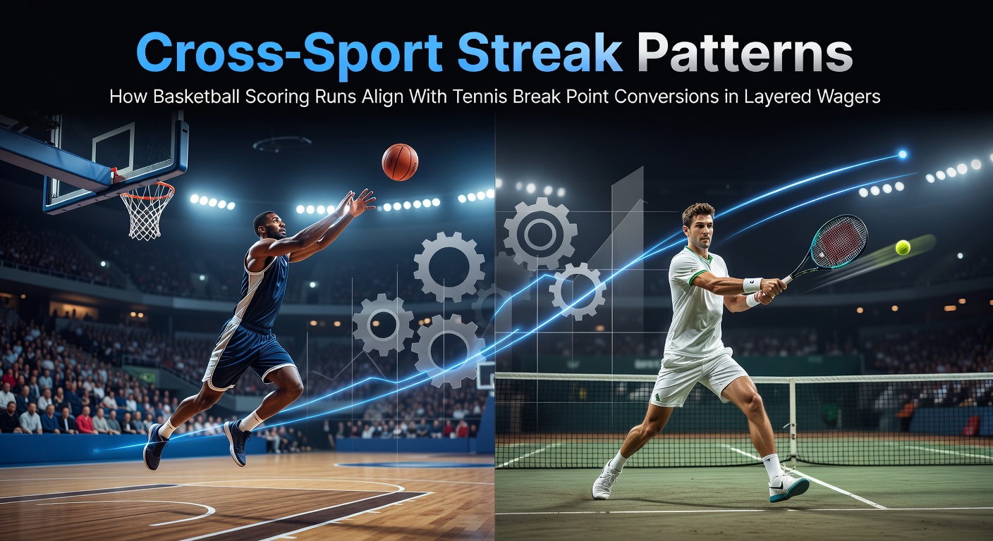 Basketball players executing a scoring run on court next to tennis action showing break point conversion