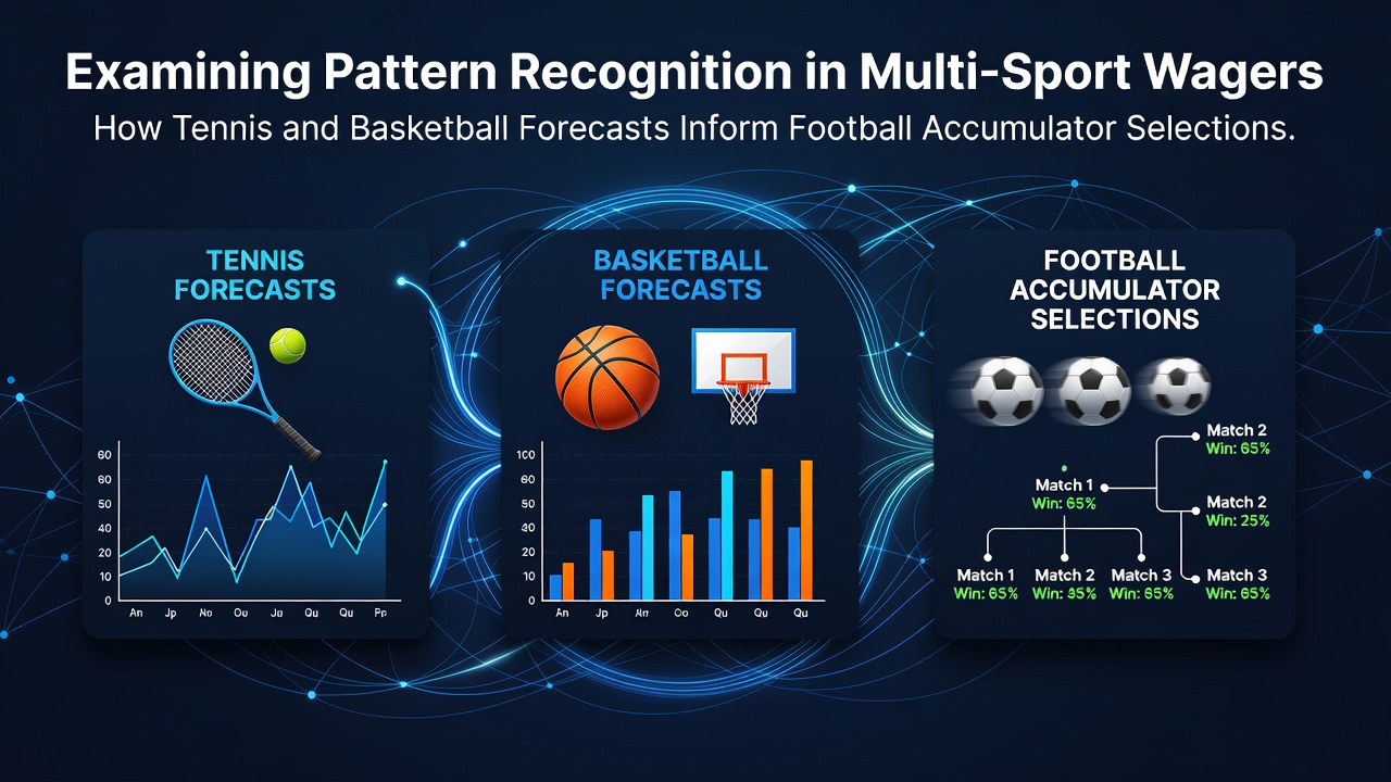 Visual breakdown of tennis serve statistics and basketball shooting trends feeding into football accumulator models