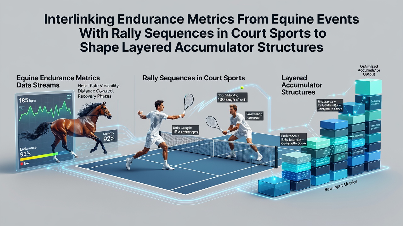 Chart showing endurance metrics from horse racing events connected to rally sequence data in tennis and basketball for accumulator planning