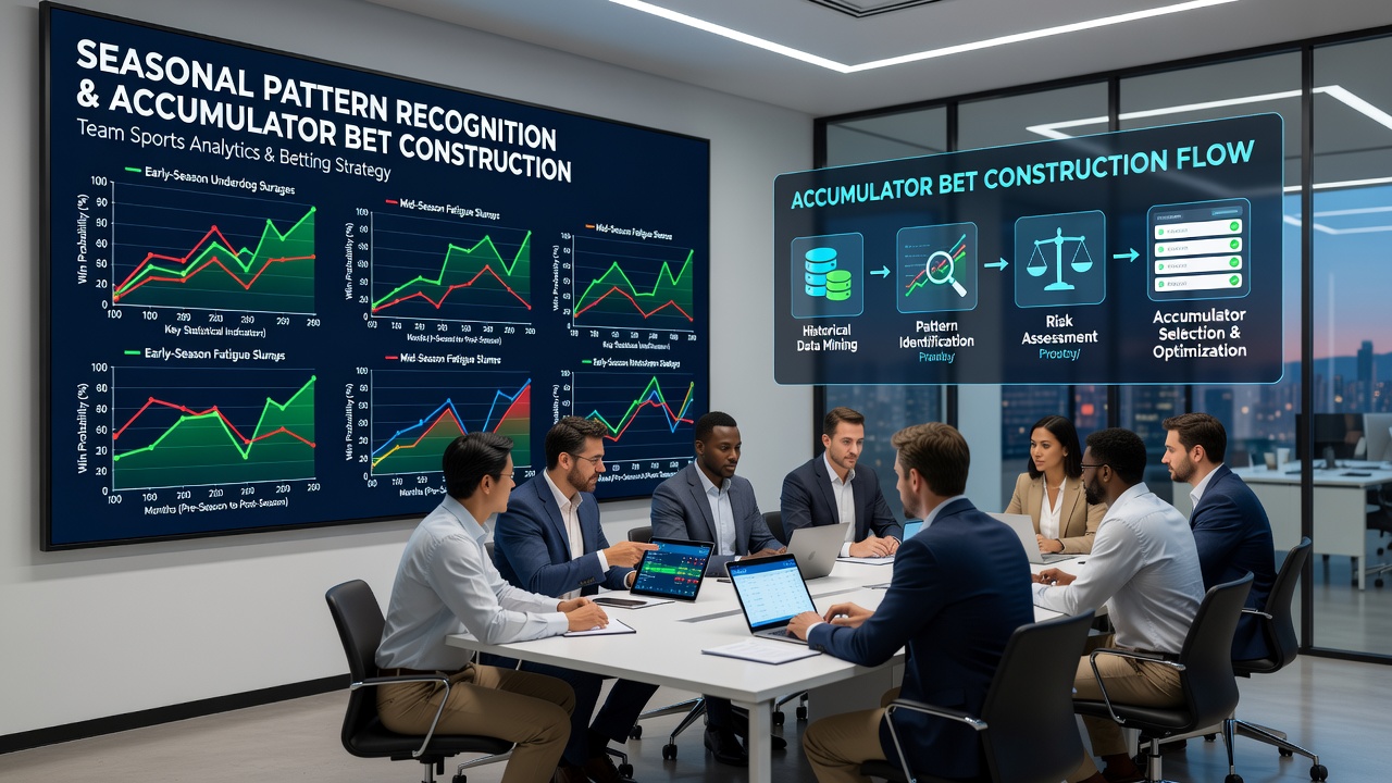 Infographic showing accumulator bet construction workflow using seasonal sports data inputs and probability adjustments
